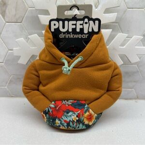 Puffin Mustard Hoodie Drink Holder with Floral Pocket